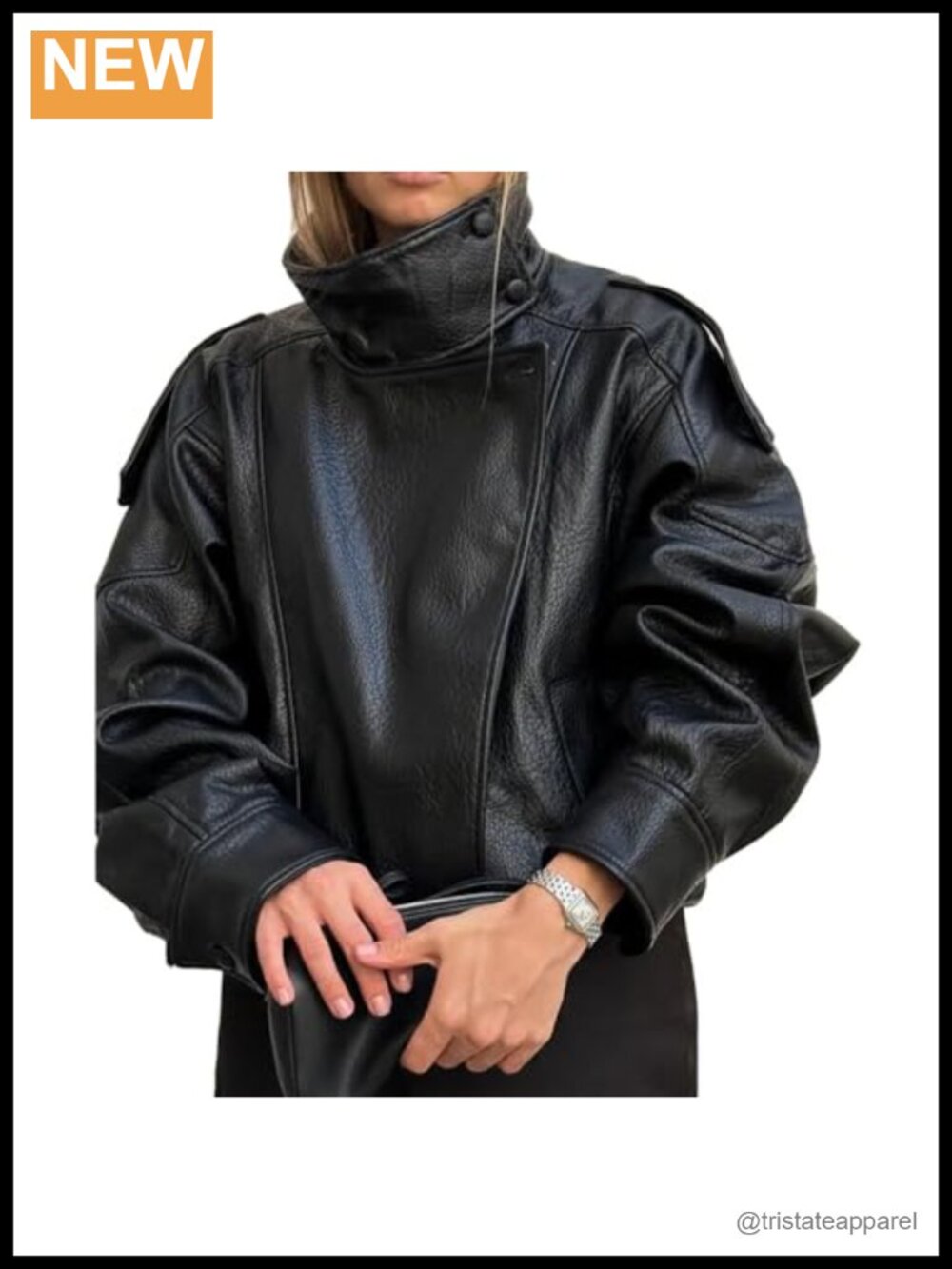 Faux Leather Jacket Fitted Motor Biker Varsity Zip Up Fall